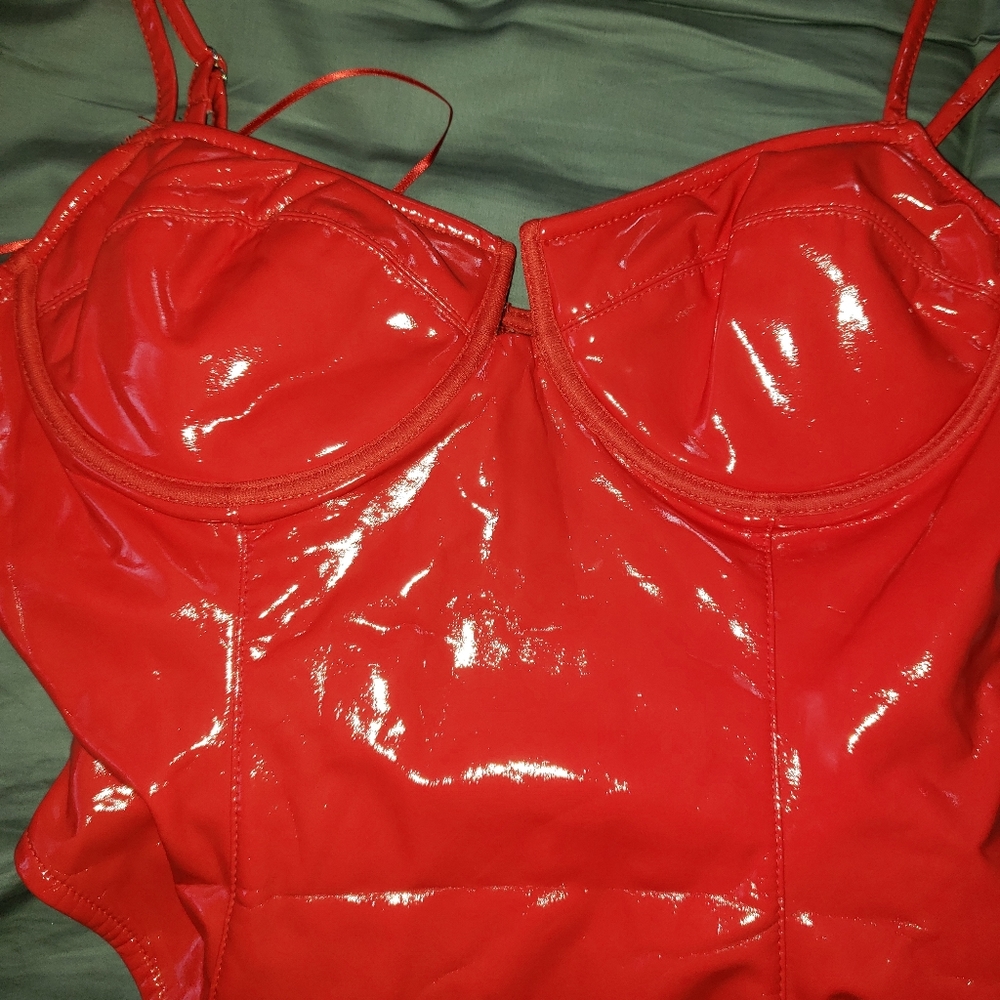 Fashion Nova red latex bodysuit (NWOT)